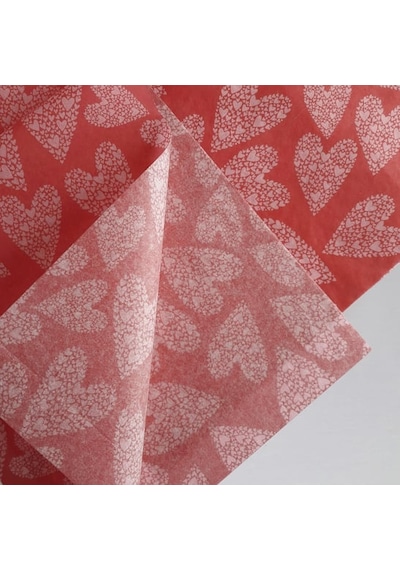 Kırmızı Kalp Desenli Pelur Kağıt- 50x70 17 Gr - 100 Adet