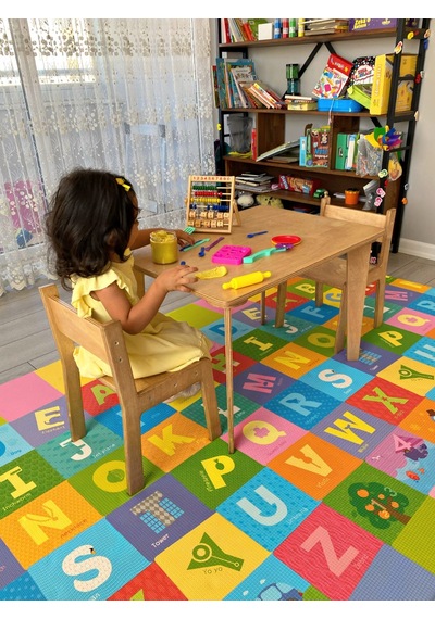montessori çocuk masası ve 2 adet sandalye camel
