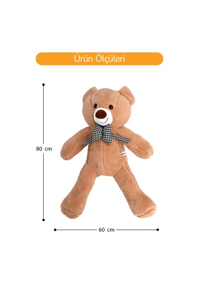 80 Cm Büyük Boy Yumuşak Papyonlu Oyuncak Ayıcık Krem
