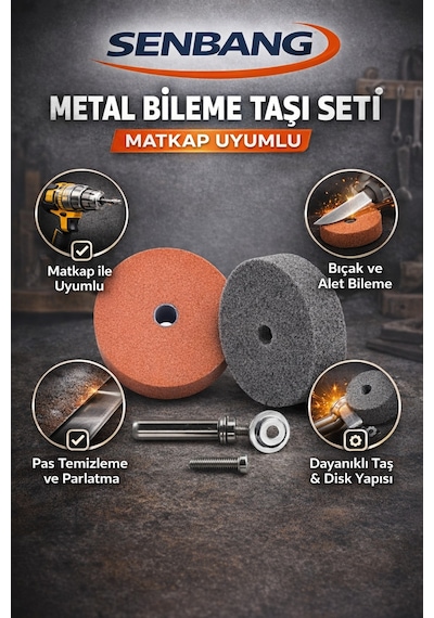 Senbang Metal Bileme Taşı Seti Matkap Uyumlu Çelik Bıçak Bileme, Parlatma Ve Temizleme Disk Seti Adaptörlü