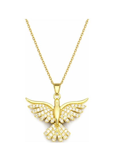 Taşlı Melek Kanadı Kolye Gold Renk Zirkon Taşlı Kadın Kolye Gold