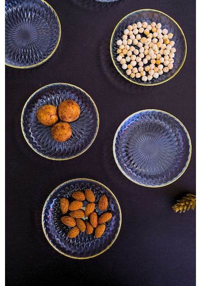 Tabak Evi Altın Yaldız Eğimli Cam Kase 12cm 6 Lı 2493 Şeffaf