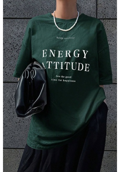 Unisex Energy Baskılı Tasarım Tshirt Yeşil