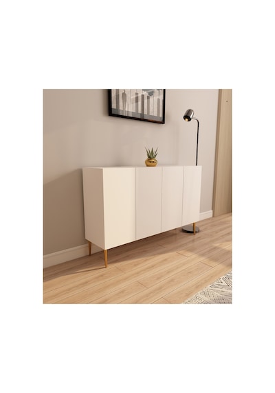 Serel 120 Cm Konsol, Tv Ünitesi, Çok Amaçlı Dolap - Beyaz-altın Beyaz-altın