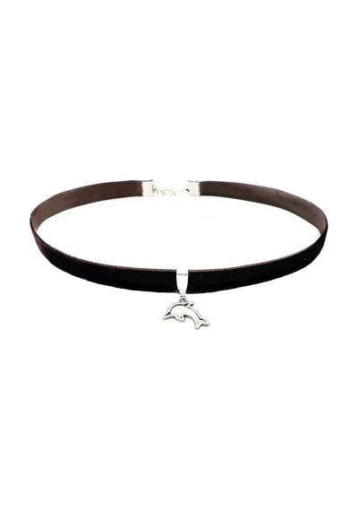 Kahverengi Kadife Kadın Yunus Balığı Choker Renkli