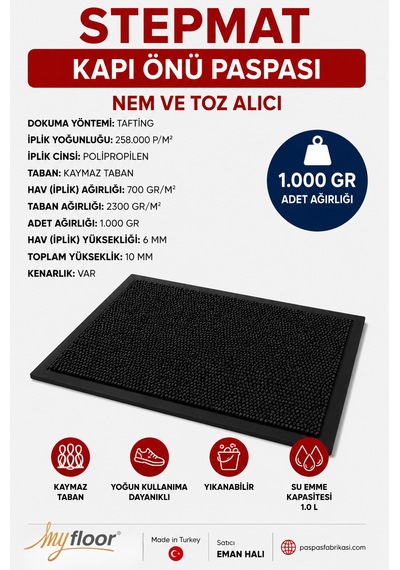 Nem Alıcı Toz Tutucu Çamur Sıyırıcı Pvc Taban Ve Pvc Bordürlü Setra Antrasit Çelik Halılı Kapı Önü Paspası
