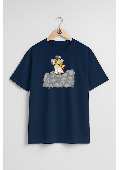 Oversize İncil Hikayesi Mısır Vebaları Jonah Shavuot Göğüs Tasarımlı Unisex T-shirt Lacivert