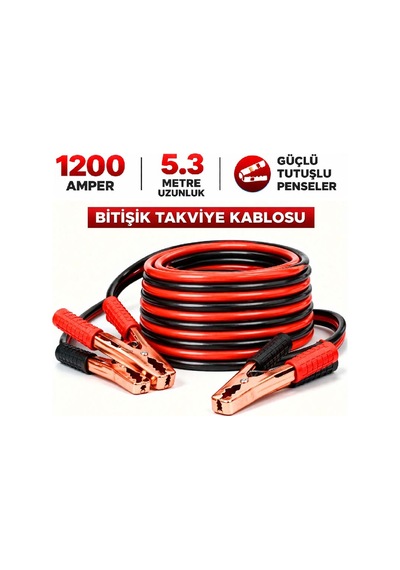 1200 Amper Akü Takviye Kablosu 5.3m Dayanıklı Güçlü Penseli