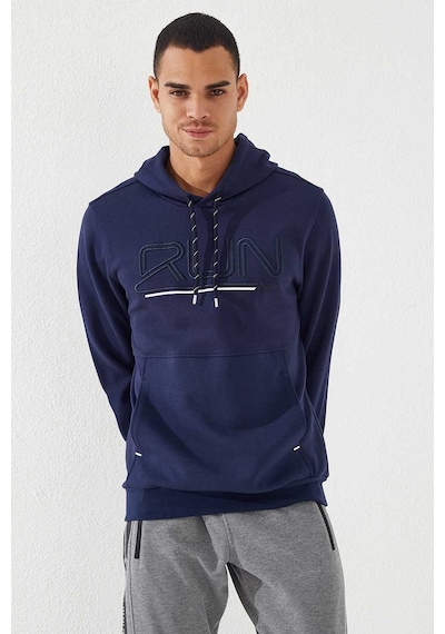 Tommy Life İndigo Yazı Nakışlı Standart Kalıp Kapüşonlu Erkek Sweatshirt - 87887 Indıgo