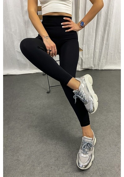 Ladymina Pijama Kadın Siyah Yüksek Bel Dikişsiz Fitilli Taytsiyahs/M Siyah