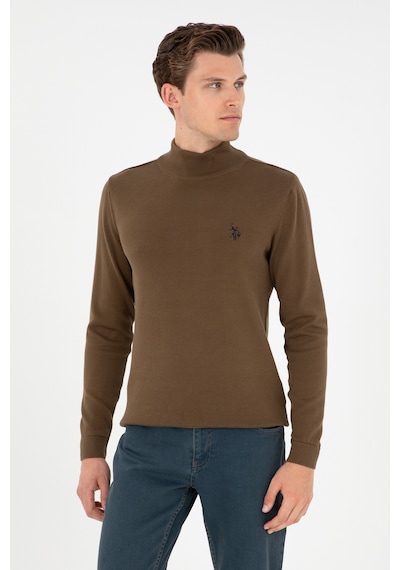 U.S. Polo Assn. Erkek Slim Fit Yarım Boğazlı Haki Basic Kazak 50293499-VR027