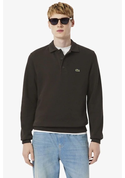 Lacoste Men's Classic Fit Sweatshirt Polo Yaka Düğmeli Organik Pamuk Fitilli Erkek Sweatshirt Kahverengi Lacoste Men's Classic Fit Sweatshirt Polo Yaka Düğmeli Organik Pamuk Fitilli Erkek Sweatshirt Kahverengi