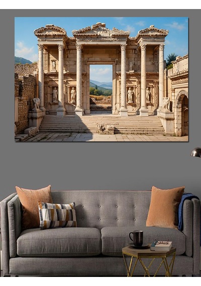 Efes Antik Kent Celsus Kütüphanesi Dekoratif Kanvas - Mdf Ahşap Tablo