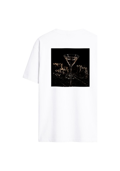 Black Nova Oversize Baskılı Unisex Tişört Dry Martini Beyaz