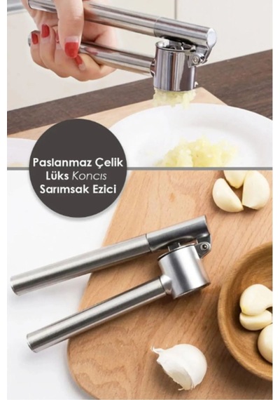 Çelik Sarımsak Ezici Pres 18 Cm Yuvarlak Hazneli Soymadan Ezme Temizlenebilir Parçalı Lüks Çelik Diğer
