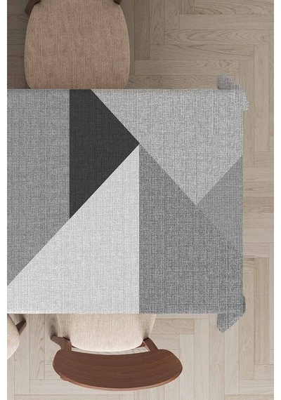 Gri Geometrik Desenli Dokuma Leke Tutmaz Masa Örtüsü Mso392n11