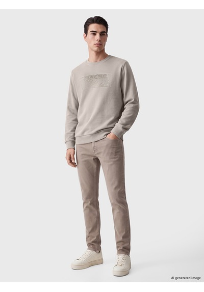 Lcwaıkıkı Classic Bej Bisiklet Yaka Baskılı Kalın Erkek Sweatshirt