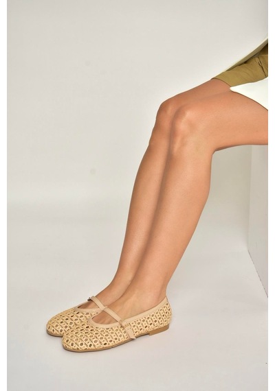 Fox Shoes Y267272709 Ten Örgü File Görünümlü Kadın Babet Ten