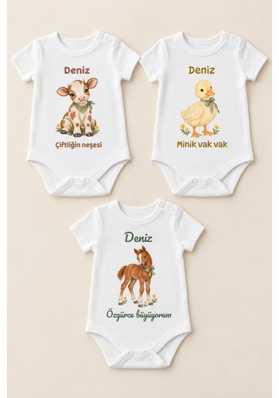 Babylimon İsme Özel 3 Lü Bebek Zıbın Seti Minik Çiftlik Kısa Kollu Beyaz %100 Pamuk Beyaz - 928240657 Beyaz Babylimon İsme Özel 3 Lü Bebek Zıbın Seti Minik Çiftlik Kısa Kollu Beyaz %100 Pamuk Beyaz - 928240657 Beyaz