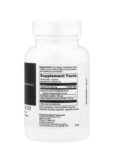 Davinci Laboratories, Hyaluronic Acid, 60 Capsules 40 Mg Per Capsule
