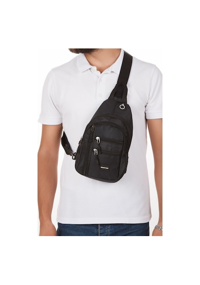 Newish Polo Erkek Kumaş Usb Kulaklık Çıkışlı Bodybag Göğüs Ve Omuz Çantası New172 - Siyah