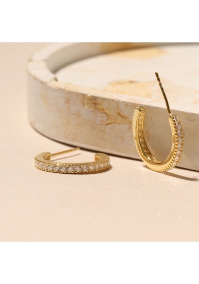Taşlı Halka Küpe 718895 Gold Gümüş