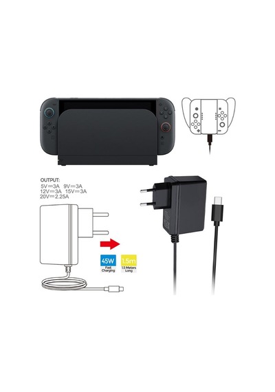 Nintendo Switch Ve Nintendo Switch 2 Uyumlu Şarj Cihazı 45w Dobe Tns-869a
