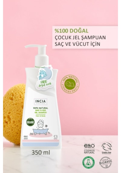 INCIA %100 Doğal Organik Sertifikalı Bebek ve Çocuk Jel Şampuanı Saç Vücut Lavanta Konak Önleyici 350 ml