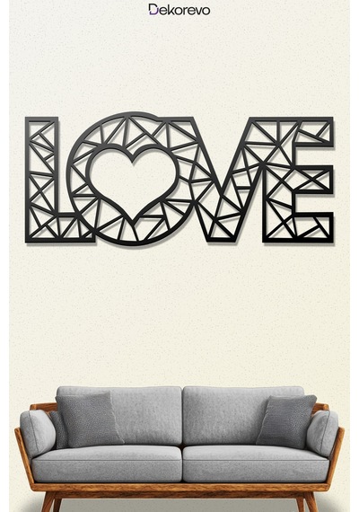 Love Yazı Metal Duvar Tablosu - Metal Duvar Sanatı - Siyah - 15 X 30 Cm