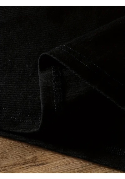 Modi Baskılı Oversize Bisiklet Yaka T-shirt - Siyah - Mymg158844