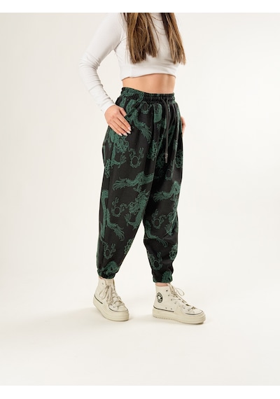Cocopelli Chinese Desenli Pileli Kadın Jogger Pantolon Coc2679 Desenli