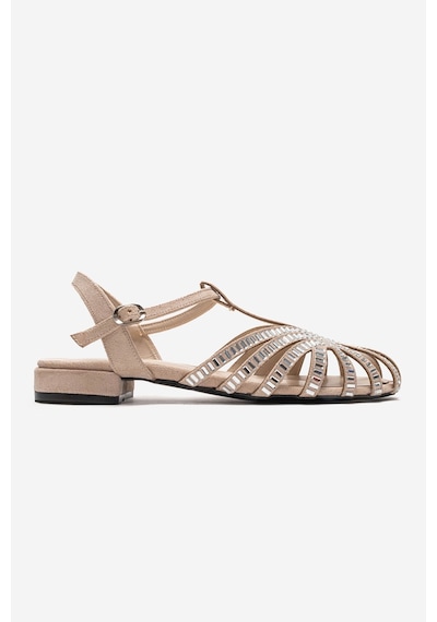 Luvishoes Lavına Bej Süet Taşlı Kadın Sandalet