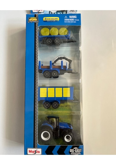 Mini Work Özel Üretim Mavi İş Makinaları Metal Traktör Seti 4 Parçalı Set 8 Cm Arabalar Çok Renkli