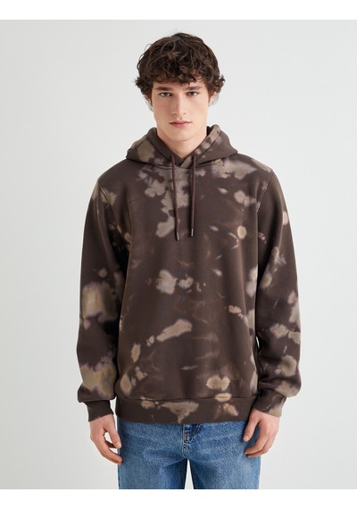Koton Kapşonlu Sweatshirt Soyut Baskılı Uzun Kollu Kahverengi Desenli 4sam70140mk Kahverengi