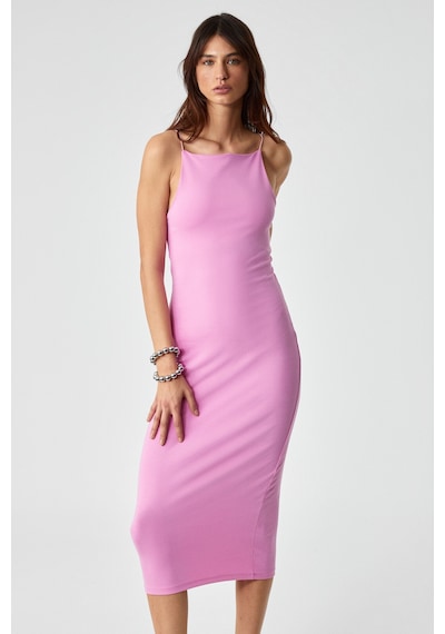 Ethıquet Havvolıne Kadın Havuz Yaka Slim Fit Kolsuz Pembe Elbise