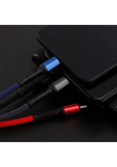 Go İthalat Işıklı Anahtarlık Model 3 İn 1 Usb Çıkışlı Mikro,type-c Ve İphone Uyumlu Şarj Kablosu 1.2M 3ın1
