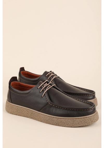 Gondol Erkek Hakiki Deri Casual Derby Ayakkabı Moc-toe Cz.102 Kahverengi