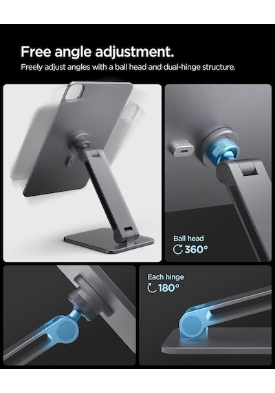 İpad Pro 11" 2025-2024 Magfit Manyetik Kablosuz Şarj Standı / 360 Dönebilen Ayarlanabilir Alüminyum Tablet Standı Kablo Dahil Değildir Gray - Amp09838