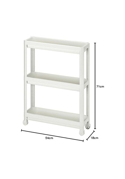 Tekerlekli Dikdörtgen 3 Katlı Raf Ünitesi - Banyo Mutfak Düzenleyici Organizer Raf - Modern Shelf Unit Beyaz Diğer