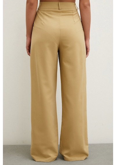 Never More Boru Paça Yüksek Bel Keten Pantolon Camel
