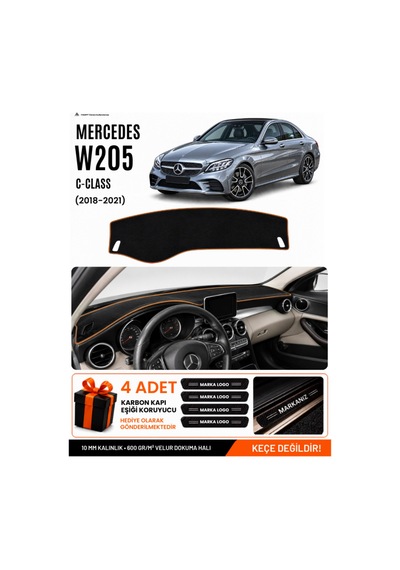 Mercedes W205 C-class 2018-2021 Uyumlu Torpido Örtüsü, Torpido Kılıfı - Siyah Kahverengi