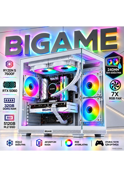 Bigame NOVAR V2 R5-7500F 32 GB 512 GB M2 SSD RTX5060 Free Dos Masaüstü Oyuncu Bilgisayarı