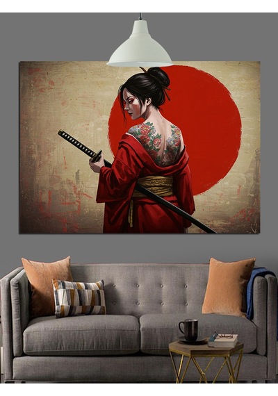 Geleneksel Japon Geyşa Sanatı Dekoratif Kanvas - Mdf Ahşap Tablo
