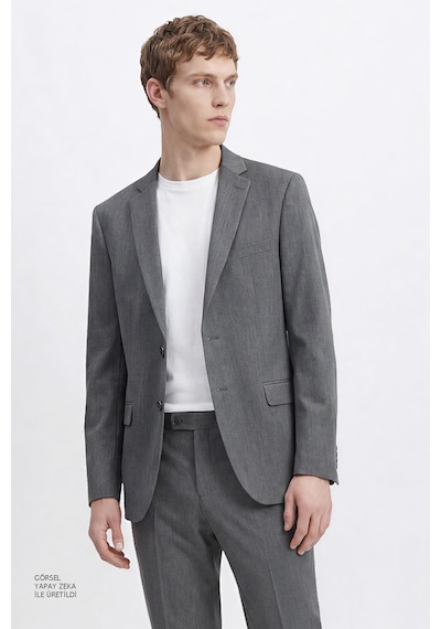 AC&Co / Altınyıldız Classics Erkek Grı Slim Fit Dar Kesim Mono Yaka Takım Elbise Gri