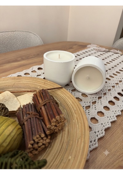 Dekoratif Beton Mum El Yapımı Beyaz 300 Gr