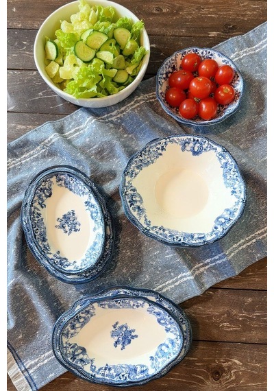 5 Parça Porselen Velour Navy Salata Kayık Seti-5574 Çok Renkli
