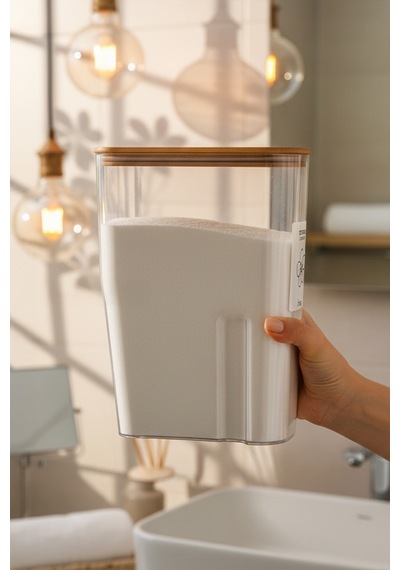 Snippy - Armoni - 3'lü Büyük Boy Deterjan Saklama Kutusu Etiketli Banyo Toz Tablet Toz Deterjan Kutusu 2500ml Şeffaf