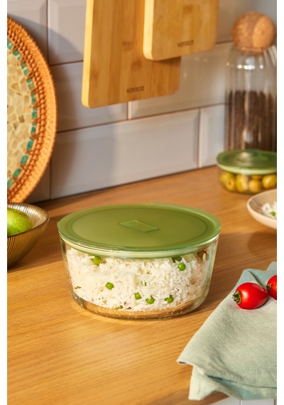 Karaca Green Yuvarlak Cam Saklama Kabı 1650 Ml Yeşil