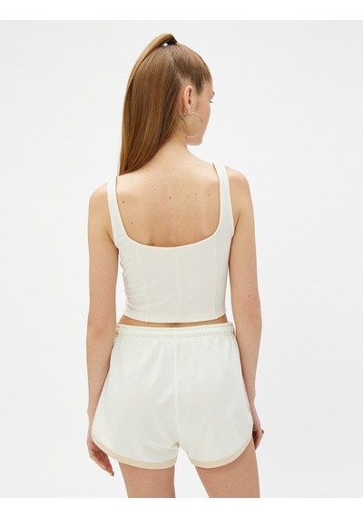 Koton Crop Fitilli Atlet Kare Yaka Nervürlü Bej 3sal30050ık 3SAL30050IK050