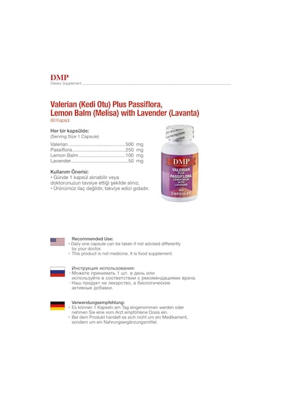 Dmp Valerian.Passiflora.Lemon Balm.Lavanta 120 Kapsül Hap Kutusu